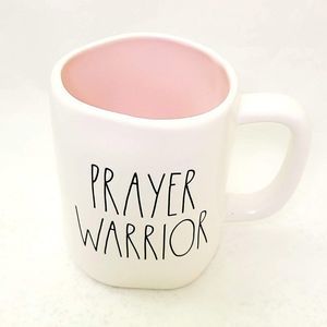 Rae Dunn Prayer warrior ceramic coffee, tea cup/mug with pink interior.